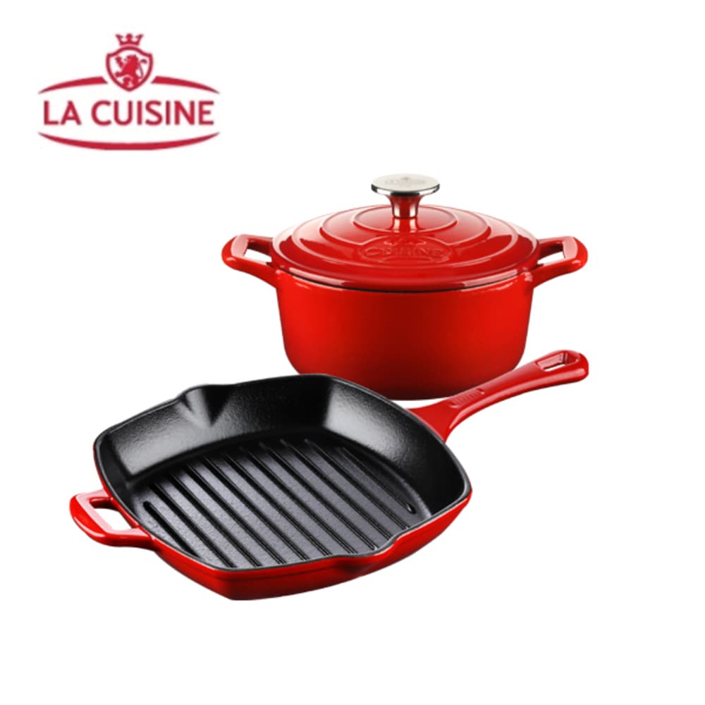 [La Cuisine] 라퀴진 주물냄비 18cm + 무쇠 그릴팬 24cm